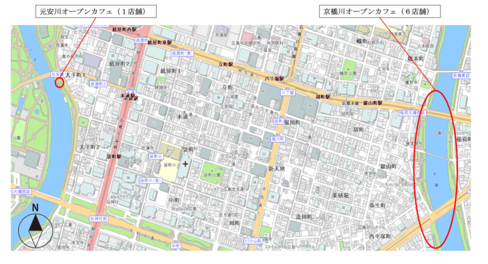地図：水辺のオープンカフェマップ（全体）