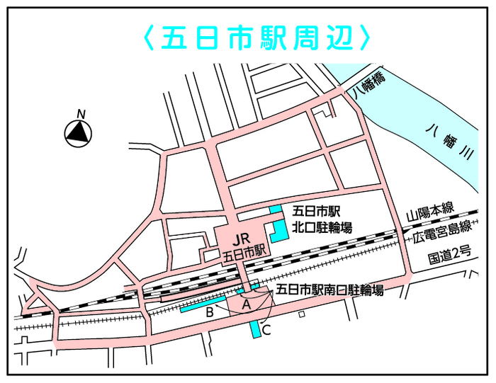 地図：五日市駅周辺　放置規制区域図