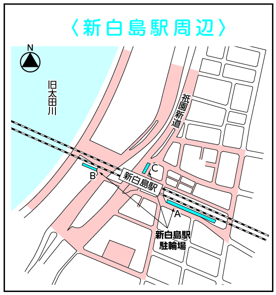 地図：新白島駅周辺　放置規制区域図