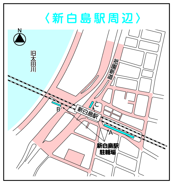 地図：新白島駅周辺　放置規制区域図