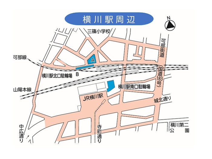 地図：横川駅周辺駐輪場位置