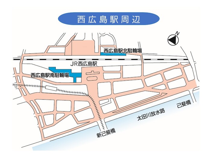 地図：西広島駅周辺駐輪場位置