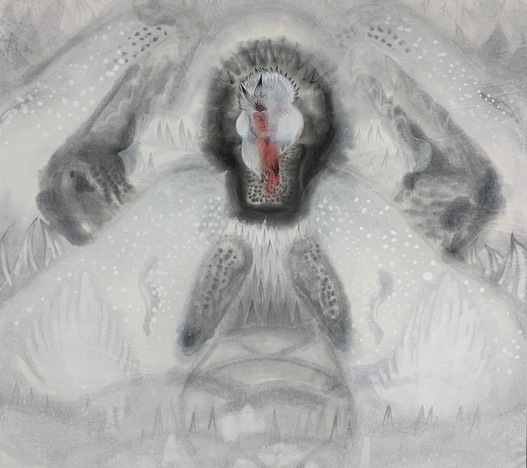 写真：日本画展示作品　母懷偶齒叭 ハハノフトコロノフトシタトコロノハハ　宇都宮 朱里