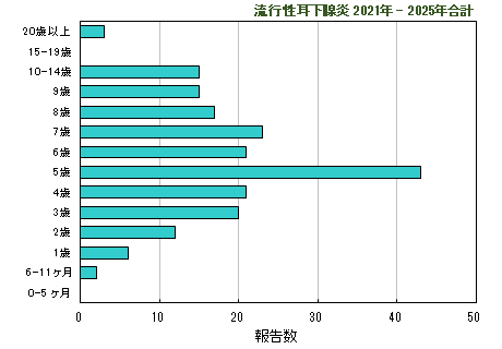 グラフ：過去5年間の年齢階層別報告数2024年まで