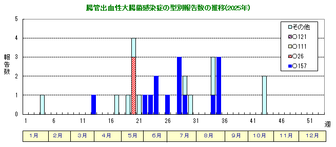 グラフ:腸管出血性大腸菌感染症の型別報告数の推移