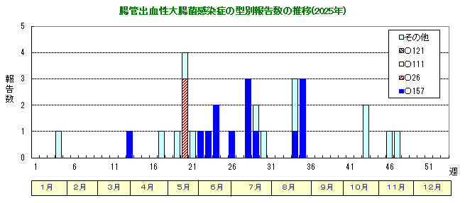 グラフ：腸管出血性大腸菌感染症の型別報告数の推移