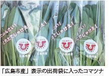 写真：「広島市産」表示の出荷袋に入ったコマツナ