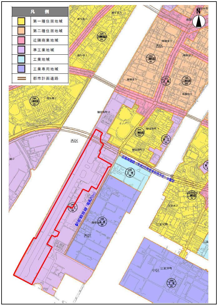 地図：跡地の都市計画