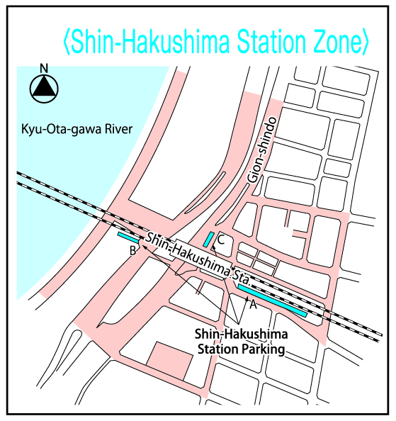 地図：新白島駅周辺