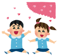 イラスト：桜の木の下で遊ぶ園児