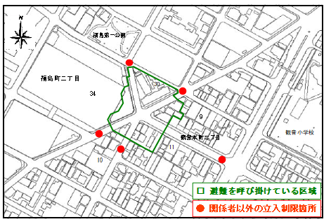 イラスト：避難を呼び掛けている区域と関係者以外の立入規制箇所