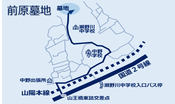 前原墓地の所在地を示す地図