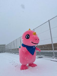 雪遊びをするあみゴン