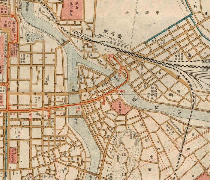 大正8年発行広島駅周辺の広島市街全図