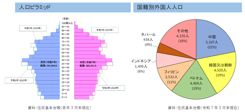 グラフ：人口ピラミッド・国籍別外国人人口