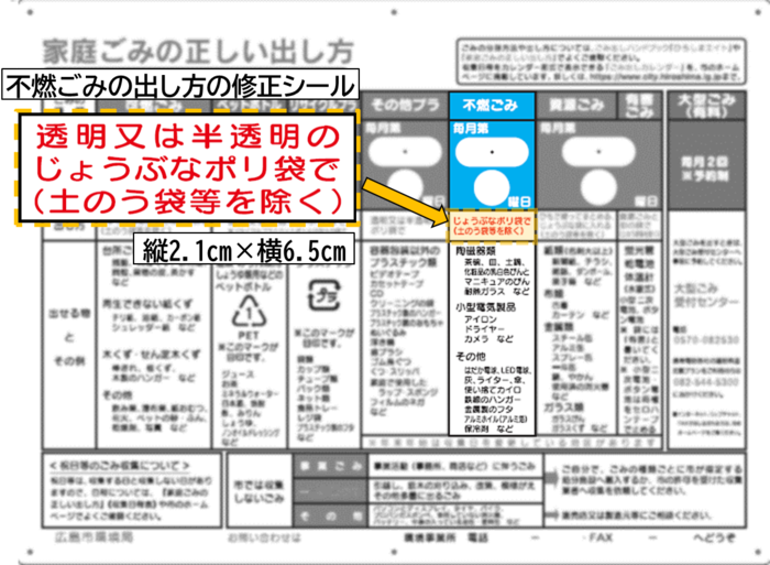 不燃ごみの出し方欄に貼り付けてください。