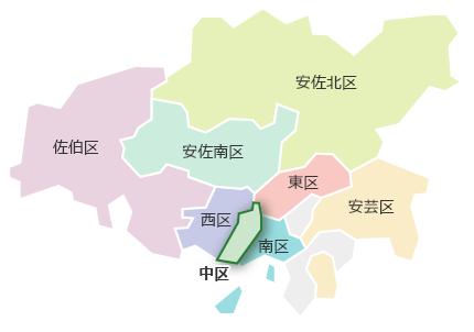 広島市区域図　中区の位置