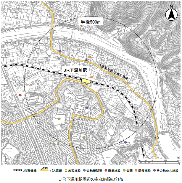 (図)JR下深川駅周辺の主な施設の分布