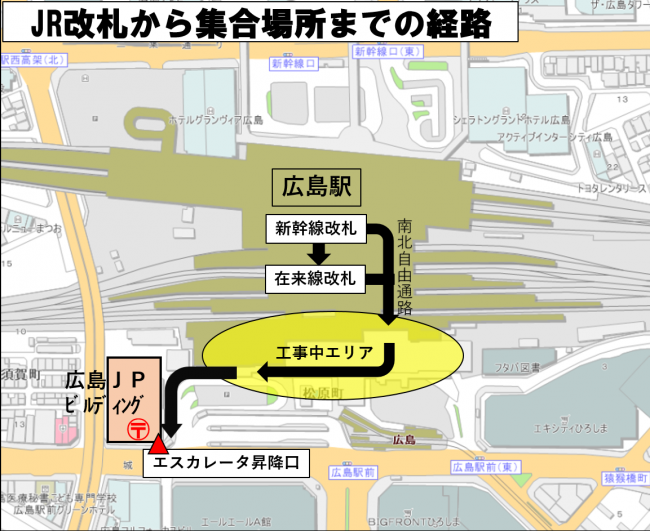 Route map from the JR ticket gate to the meeting place