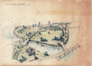 広島平和記念公園及ビ記念館鳥瞰図