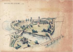 鳥観図「広島平和記念公園及ビ記念館」