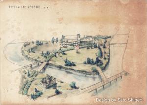 広島平和記念公園及ビ記念館鳥瞰図（彩色鳥瞰図）