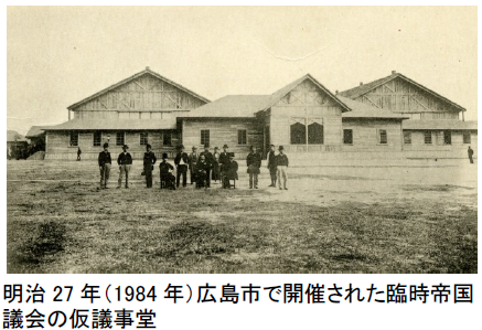明治27年(1984年)広島市で開催された臨時帝国議会の仮議事堂