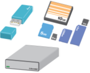 USBメモリー、Sdカード、HDDの画像