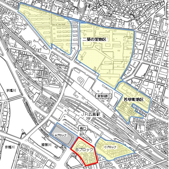 広島駅南口Ｂブロック市街地再開発事業の施行場所図