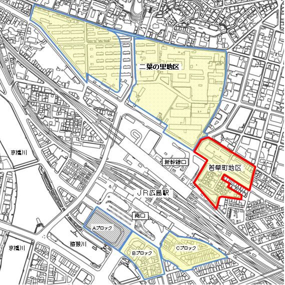広島駅南口Aブロック市街地再開発事業の施行場所図