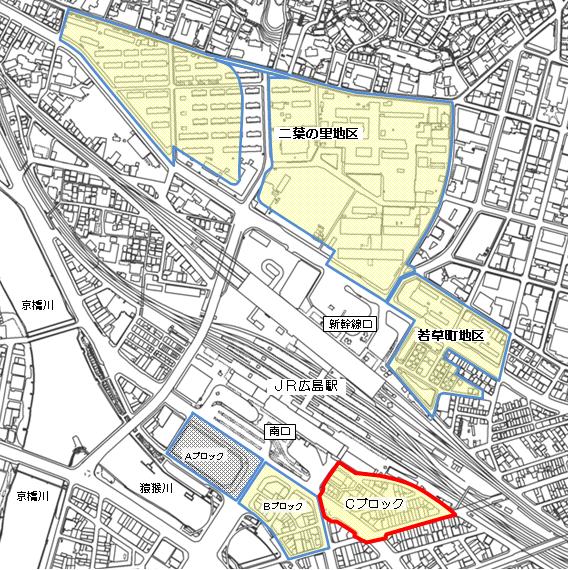 広島駅南口Cブロック市街地再開発事業の施行場所図