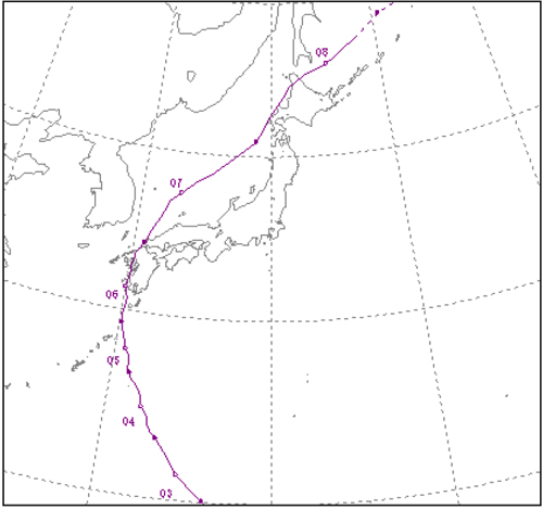 資2-1　平成17年台風第14号の進路図の画像