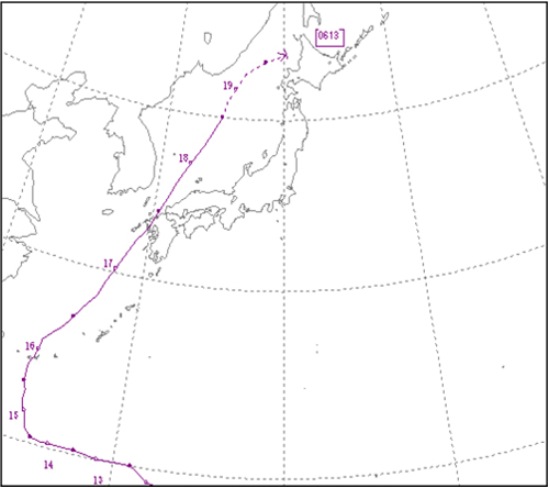 資2-2　平成18年台風第13号の進路図の画像