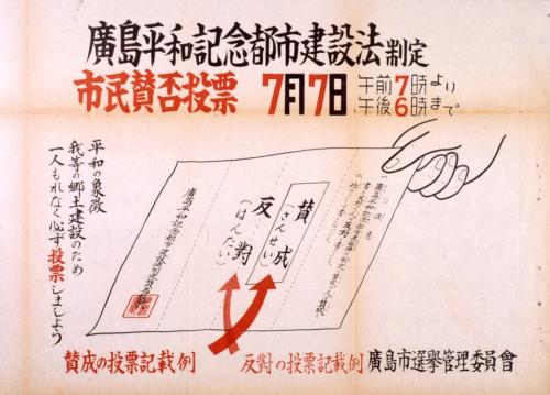 広島平和記念都市建設法の住民投票を促すポスター（投票用紙の記入方法）