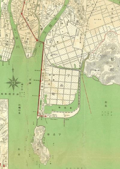 最近実測広島市街地図　大正15年（部分）