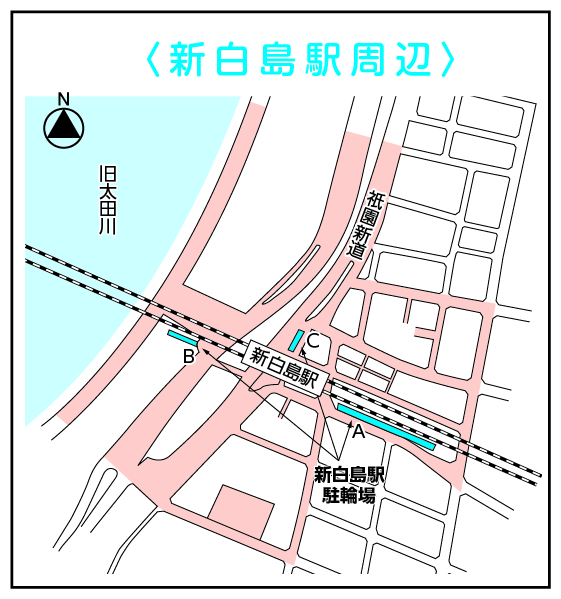 地図:新白島駅周辺 放置規制区域図