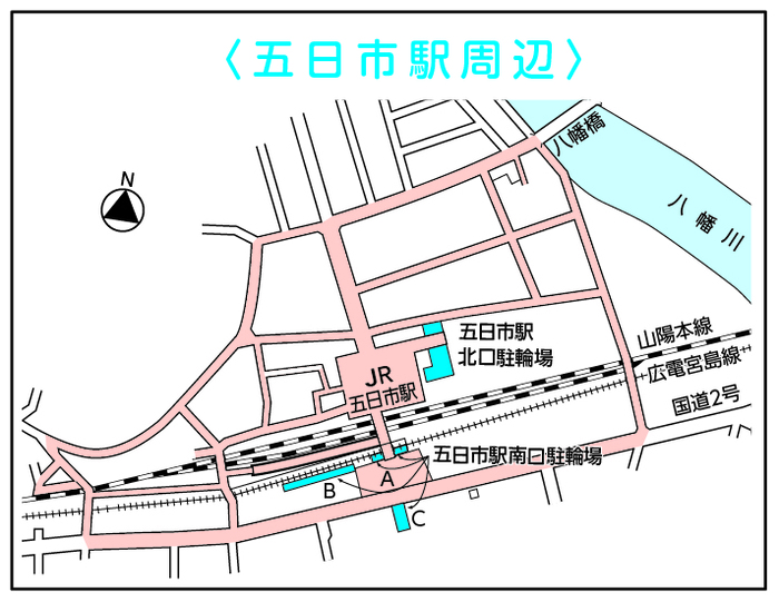 地図:五日市駅周辺 放置規制区域図