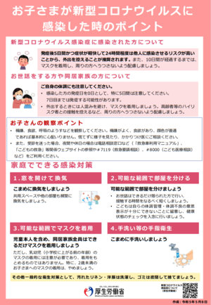 写真:お子さまが新型コロナウイルスに感染した時のポイント チラシ